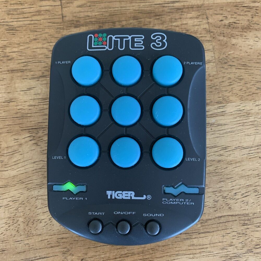 Vtg 1996 Lite 3 Handheld Puzzle Game Tested Works Tiger Electronics Tic Tac Toe.